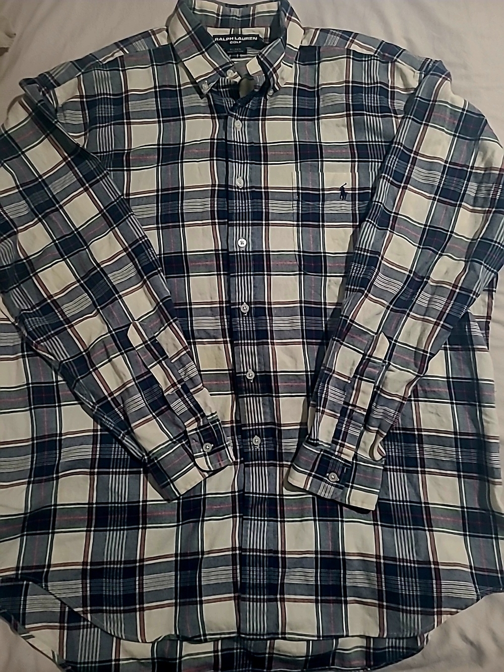 Ralph Lauren White & Navy Plaid Button-Down Shirt